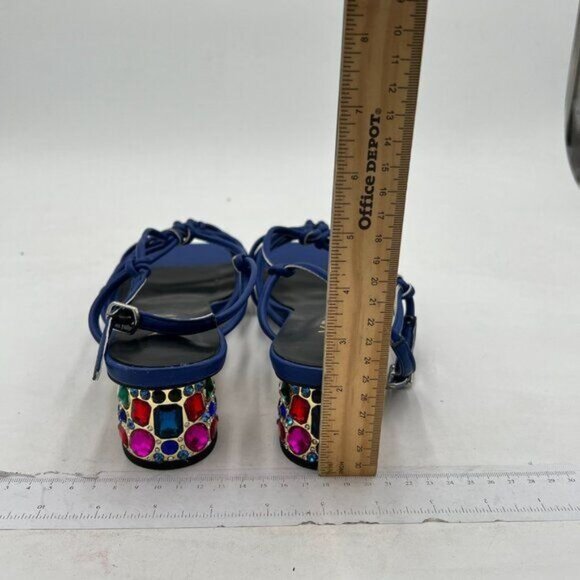 YDN Women Strappy Knot Square Toe Sandals Rhinestone Studded Chunky Low Heel - Picture 5 of 8